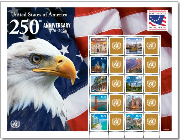 America 250 UN stamp sheet