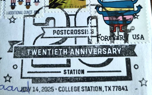 Postcrossing 20 years postmark USA