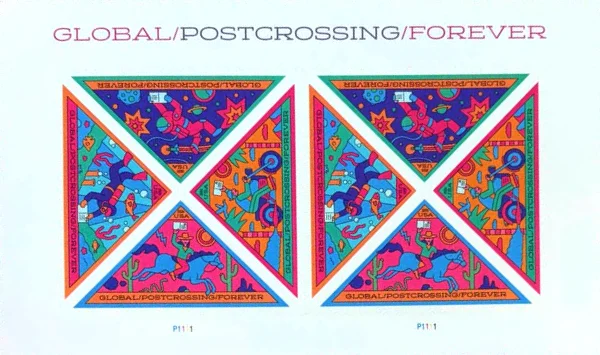 US postcrossing stamps pane of eight